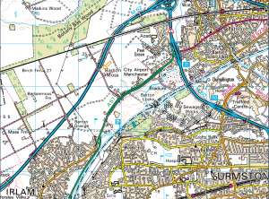 The Barton Moss Exploratory Well was situated where the arrow is pointing on the map. Source: Open Street Map.org 